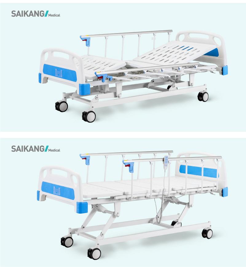 A6w Cheap Adjustable Hospital Electric Medical Patient Clinic Care ICU Bed with Foldable Side Rail
