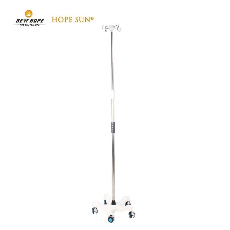 HS5821 - 4 Hooks Adjustable Stainless Steel Hospital Furniture Infusion IV Pole with Grip