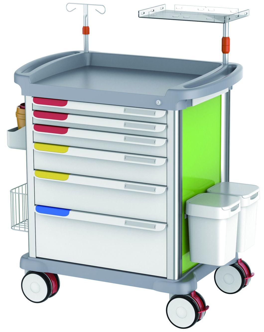 Hospital Crash Cart Medical Trolley with Drawers Medical Device