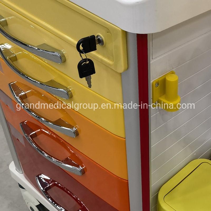 China Factory Made Grand Medical Equipment ABS Emergency Crash Cart Resuscitatetrolley Surgical Equipment Hospital Furniture Manufacturer