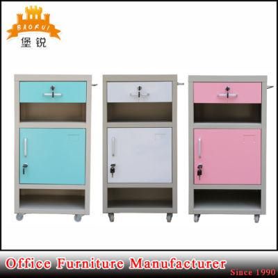 Hospital Furniture Optional Color Medical Steel Bedside Cabinet with Casters