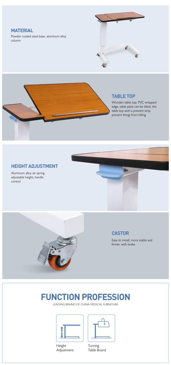 Low Price Rotating Table-Top Adjustable Medical Furniture Wooden Hospital Overbed Table /Hospital Dining Table Used in Patient Rooms