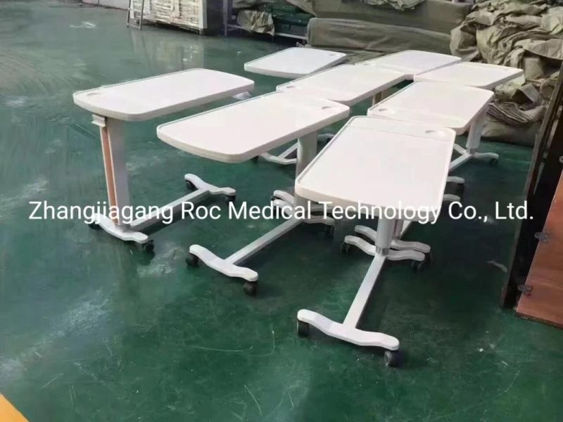 OEM Hospital Medical Manufacturer Adjustable Height Nursing ABS Folding Patient Overbed Food Dining Table with Wheel