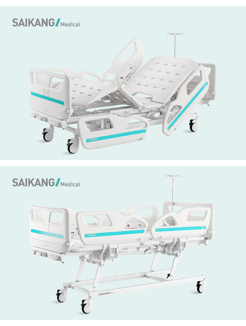 V3V5c Saikang ABS Siderails 3 Crank Multifunction Adjustable Manual Patient Hospital Medical Bed with Wheels