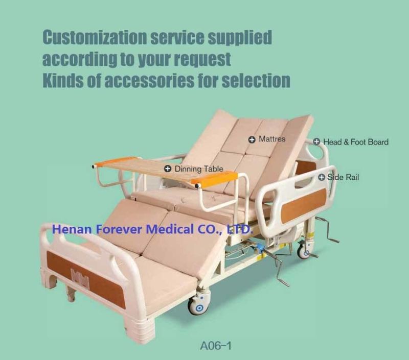 Medical Metal Bed Hospital Furnitures Electric Hospital Nursing Bed with I. V. Pole