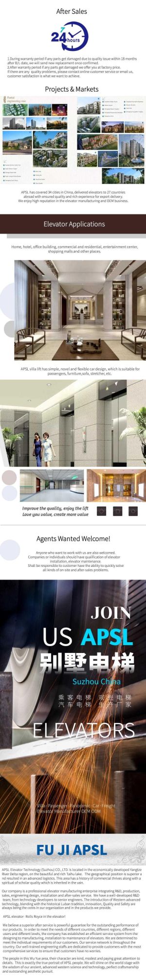 1234567 kgs Floors VVVF Villa Passenger Sightseeing Elevators