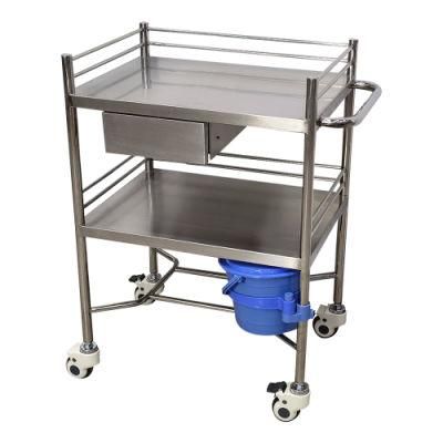 Mn-SUS051 Medical Stainless Steel for Hospital Operating Room Treatment Trolley with Dustbins and Drawers