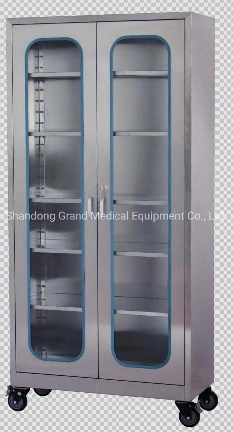 Multilayer Cupboard Stainless Steel with Wheels and Galss Window Hot Sale