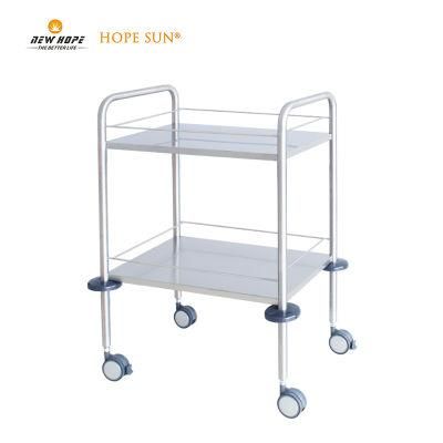 HS6111 Stainless Steel Double Shelf Trolley Hospital Cart