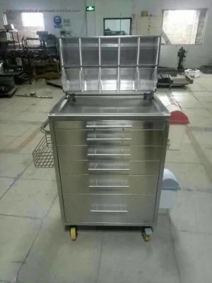 Hopsital Nursing Stainless Steel Trolley Emergency Trolley with Drawer