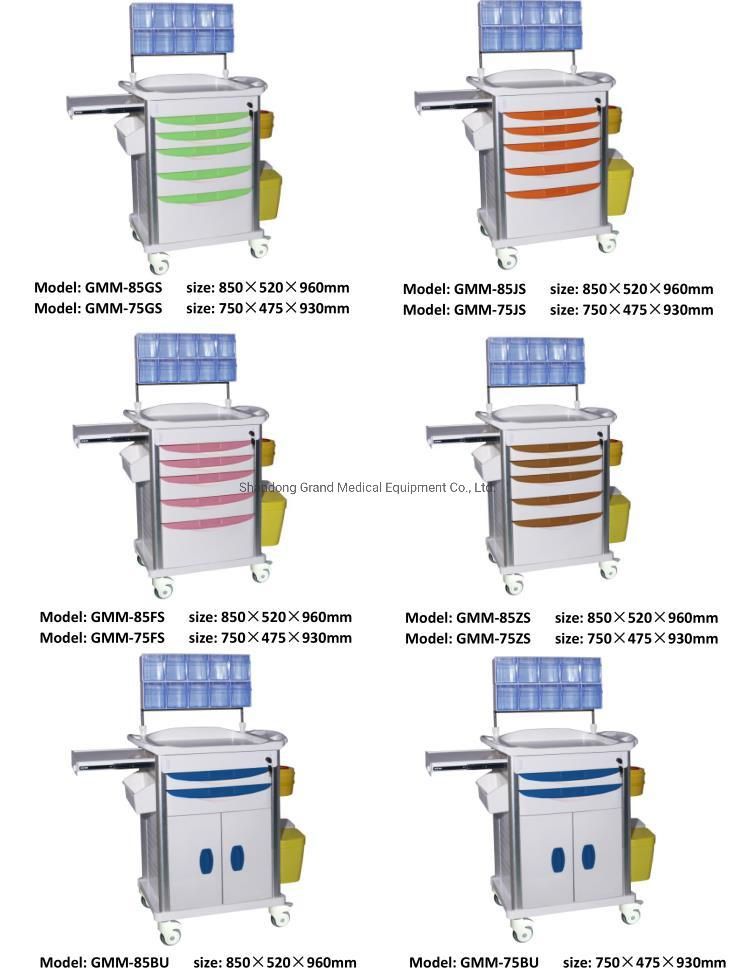 High Quality Wholesale Price Mobile ABS Drugs Hospital Medical Crash Cart Plastic Emergency Medicine Trolley for Clinic