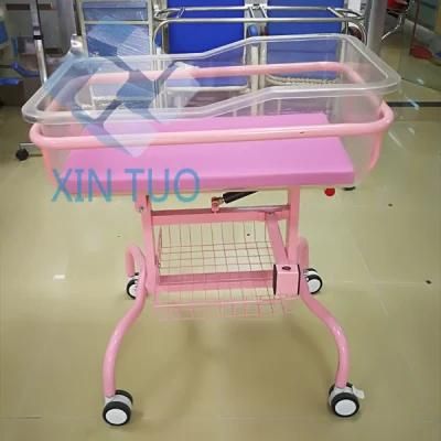 Hospital Medical Stainless Steel Frame Wheels with Cross Brake Portable Newborn Baby Trolley/Cart Cot Bed /Cribs/Bassinet