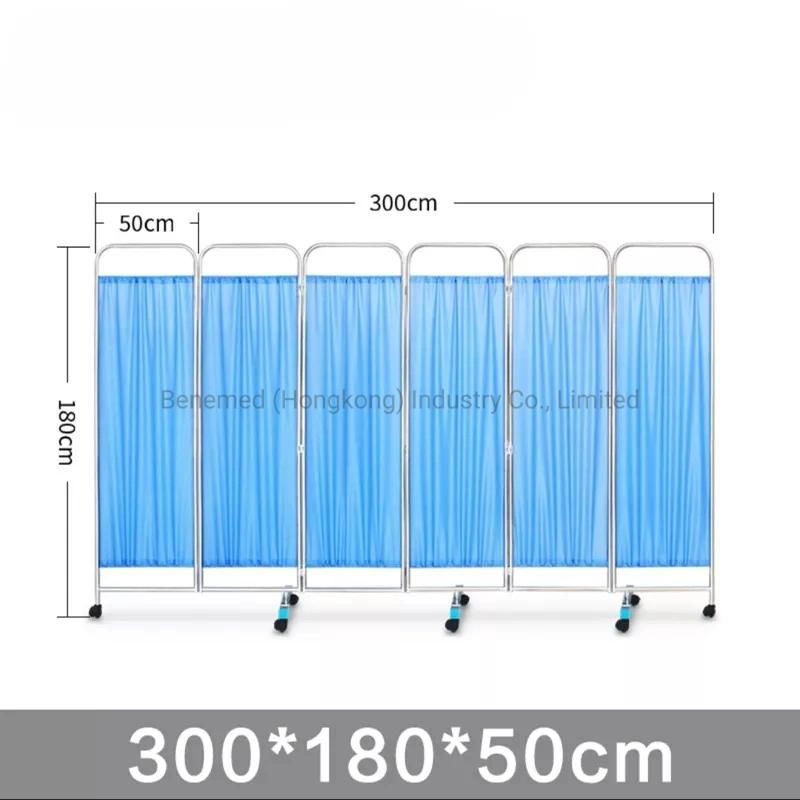 Hospital Furniture Stainless Steel 4 Foldings Mobile Patient Ward Screen with Panels