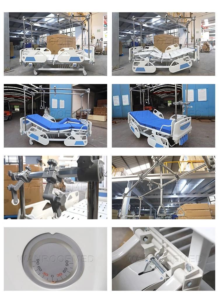 Bam402g Hospital Four Manual Crank Adjustable Folding Orthopedics Physiotherapy Traction Bed