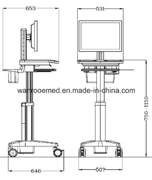 Bwt-001b Hospital Medication All-in-One Mobile Computer Workstation Laptop Cart Ready for Shipment