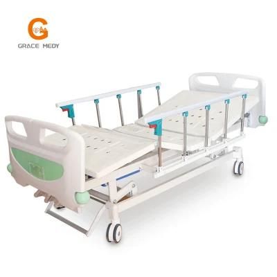 China Mechanical Three Function Height Adjustable Hospital Equipment Beds Manual Medical Patient Bed 3 Crank for Clinic