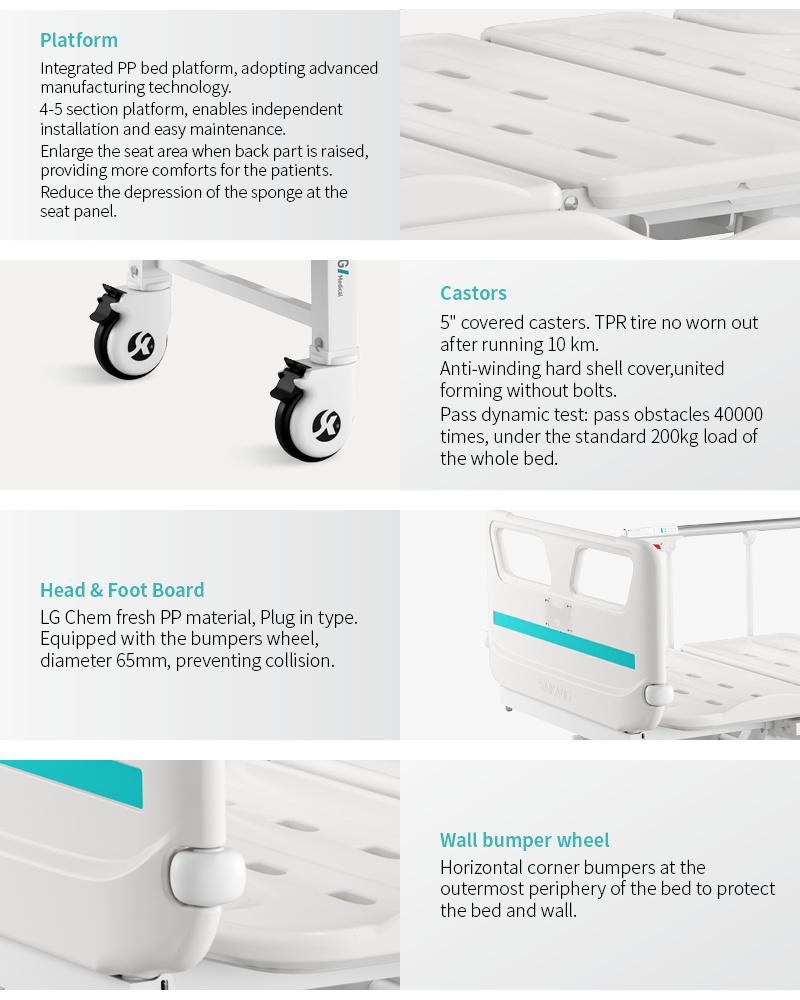 V2w5c Saikang Factory Wholesale Stainless Steel Siderails 2 Function Adjustable Manual Hospital Bed with Infusion Pole