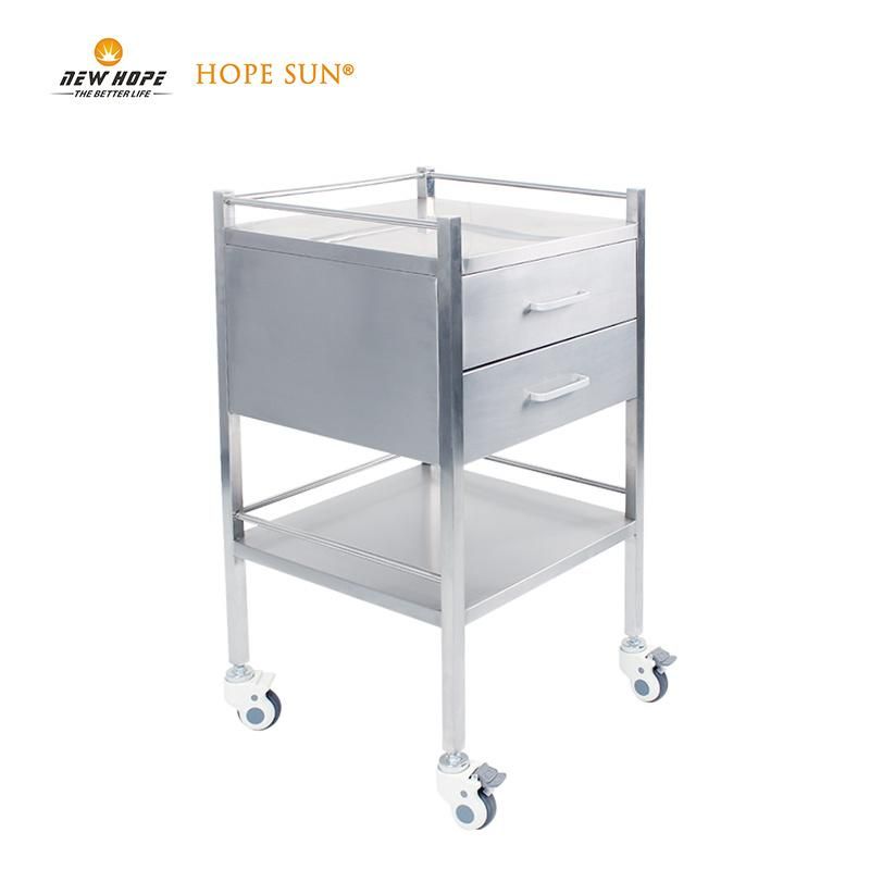 HS6151 Hospital Furniture SUS 304 Inox Two 2 Drawers Instrument Dressing Trolley Cart for Operation Room and Inpatient Ward