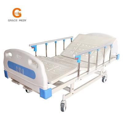 2 Crank 2 Function Adjustable Medical Furniture Folding Manual Patient Nursing Hospital Bed with Casters