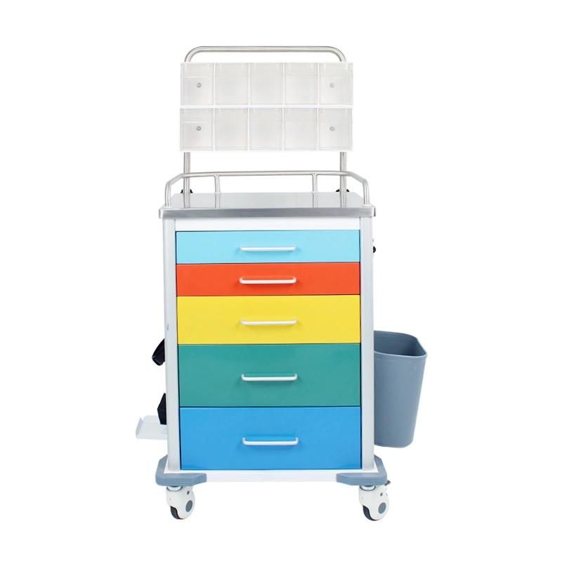 HS6609 Mobile Medical Drug Storage Trolley Colorful Drawer Anesthesia Trolley with a Chest Board
