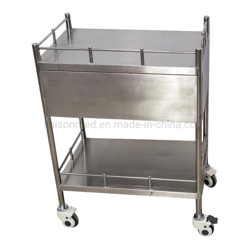 Mn-SUS050 Medical Portable Therapy Instrument Nursing Two Layer Treatment Trolley with Two Drawers