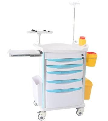 Hospital Luxurious ABS Emergency Medical Crash Cart Trolley with Drawers