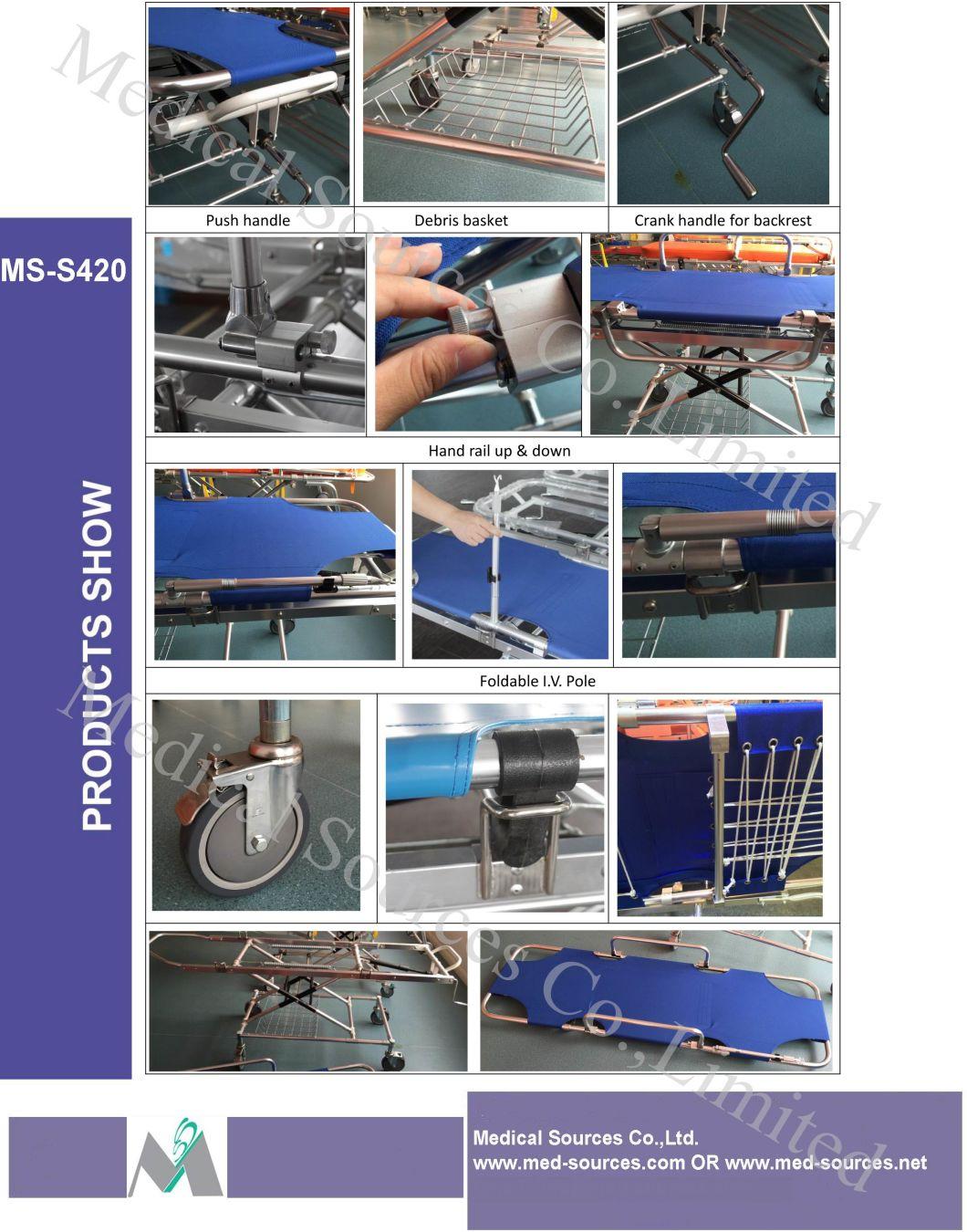 (MS-S420) Medical Ambulance Stainless Steel Transport Hydraulic Emergency Stretcher Trolley