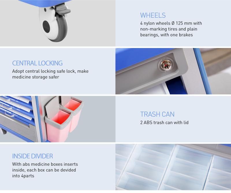 Skr054-Mt850 ABS Hospital Emergency Medical Workstation Nursing Drugs Trolley