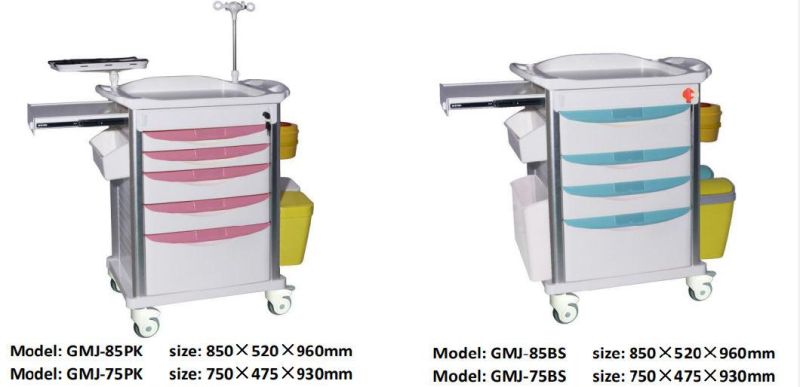 Hospital Hot Selling Furniture Medical Multifunction Medicine Trolley Green Anaesthesia Emgerency Cart