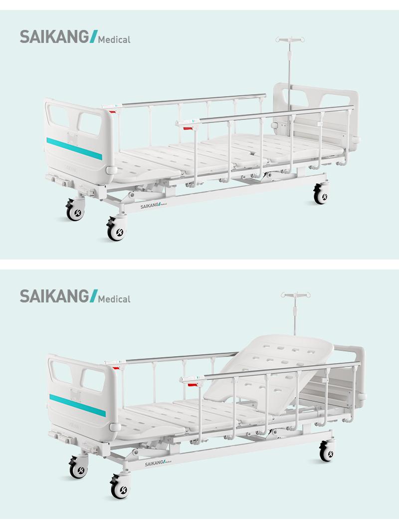 V3w5c Saikang Factory Movable 3 Cranks Multifunction Stainless Steel Siderails Medical Manual Hospital Bed with Infusion Pole