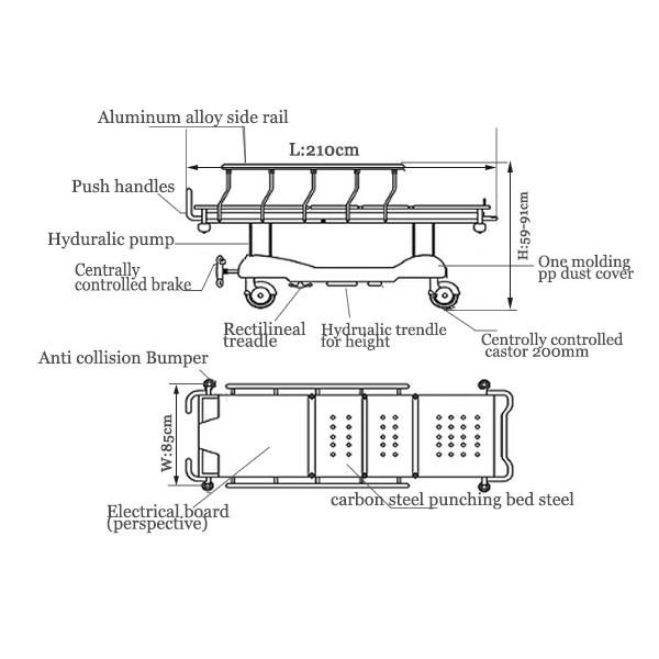 Hydraulic Emergency Medical Stretcher with Transport Hospital Patient Transfer Trolley