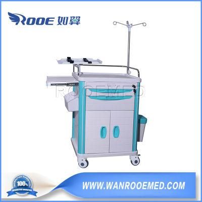 Cheap Price Hospital ABS Plastic Mobile Emergency Trolley Medical Medicine Resuscitation Crash Cart with 3 Drawers