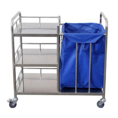 Stainless Steel Hospital Medical Waste Linen Trolley Mobile Nursing Laundry Carts Three Layers