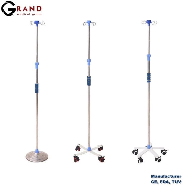 Hospital Furniture Transfusion Movable Stainless Steel Hook Adjustable IV Pole Infusion I. V. Stand