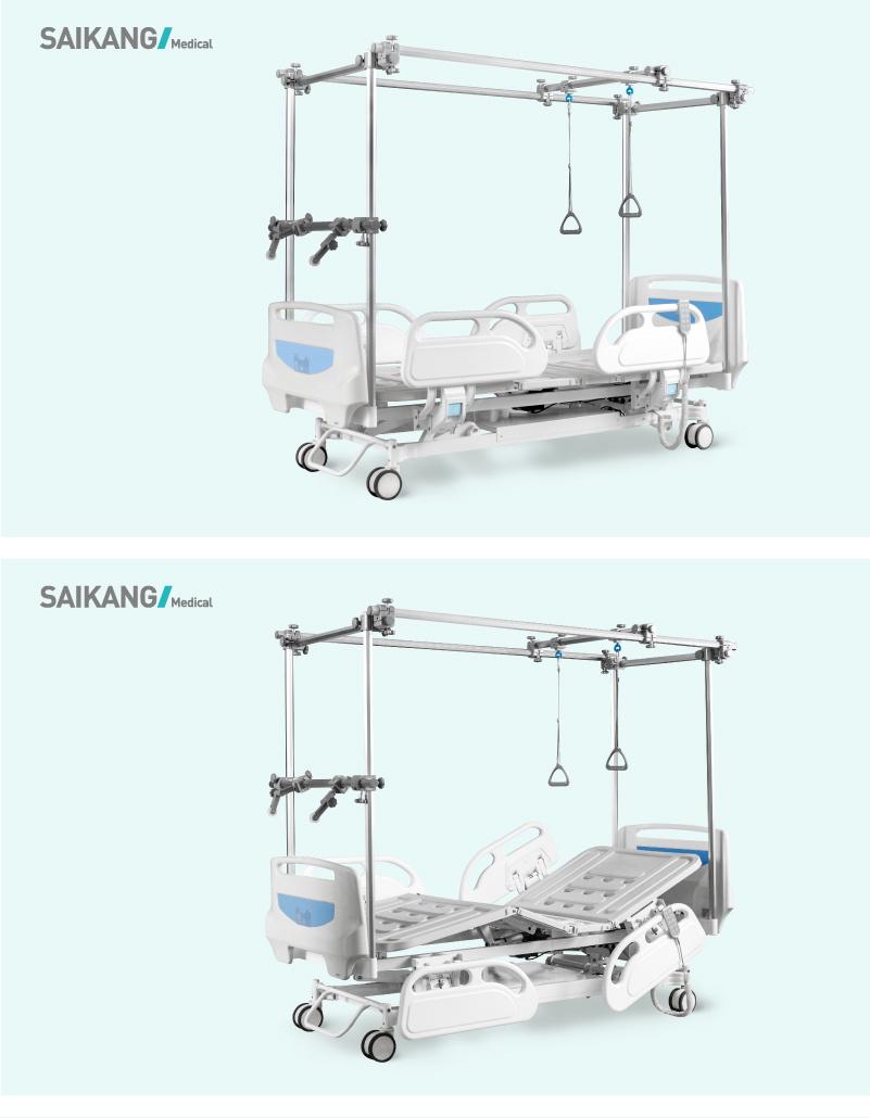 GB8c Saikang Professional 5 Funtion Electric Movable Orthopedic Lumbar Traction Hospital Bed with Wheels