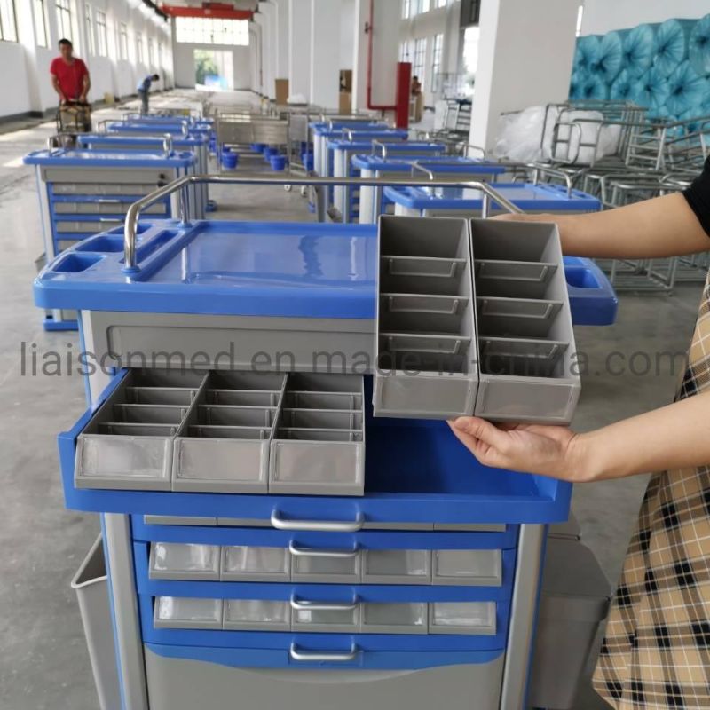 Mn-DC001 Hospital Medical Emergency Trolley Dressing Nursing Crash Cart with Layers and Drawers