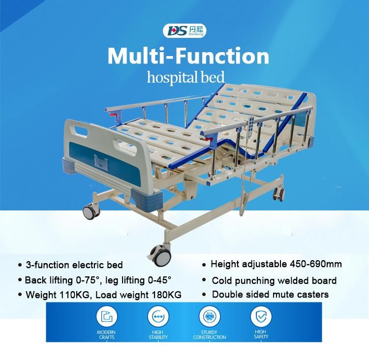 Hospital Use 3-Function Electric Patient Bed with Bedside Cabinet Optional