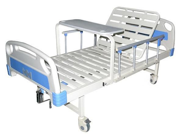 Hospital One Crank ABS Bed, with Guardrail, Castor, Dinner Table (PW-C02)