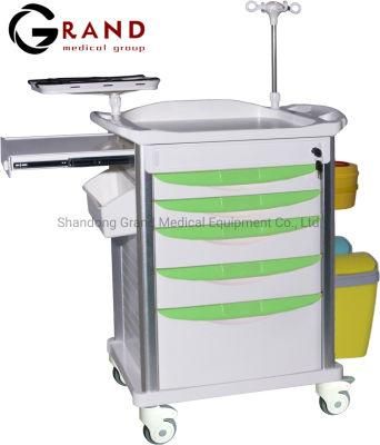 Modern Design Mobile Trolley Medical Emergency Hopital Medical Cart ABS Material with Casters Hospital Furniture in Stock