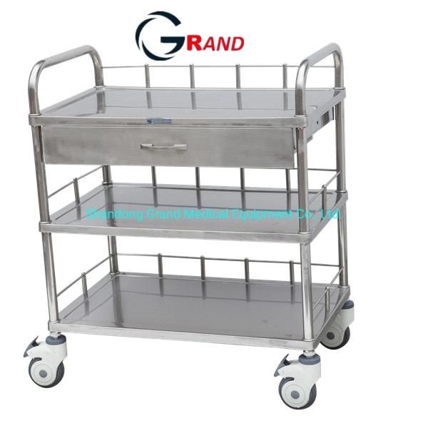 Hospital Furniture Surgical Instrument Stainless Steel Medical Cart Treatment Trolley Polished Durable 304 Stainless Steel Hospital Surgery Instrume