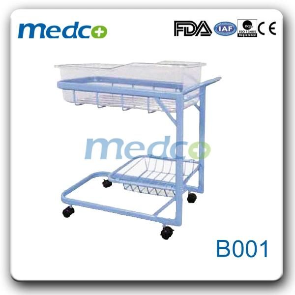 Stainless Steel Infant Bed, Hospital Baby Crib with ABS Basket