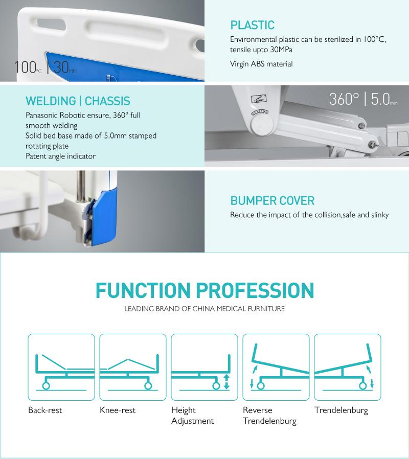 F4w Four Crank Manual Hospital Medical Adjustable Functional Bed with ABS Headboard