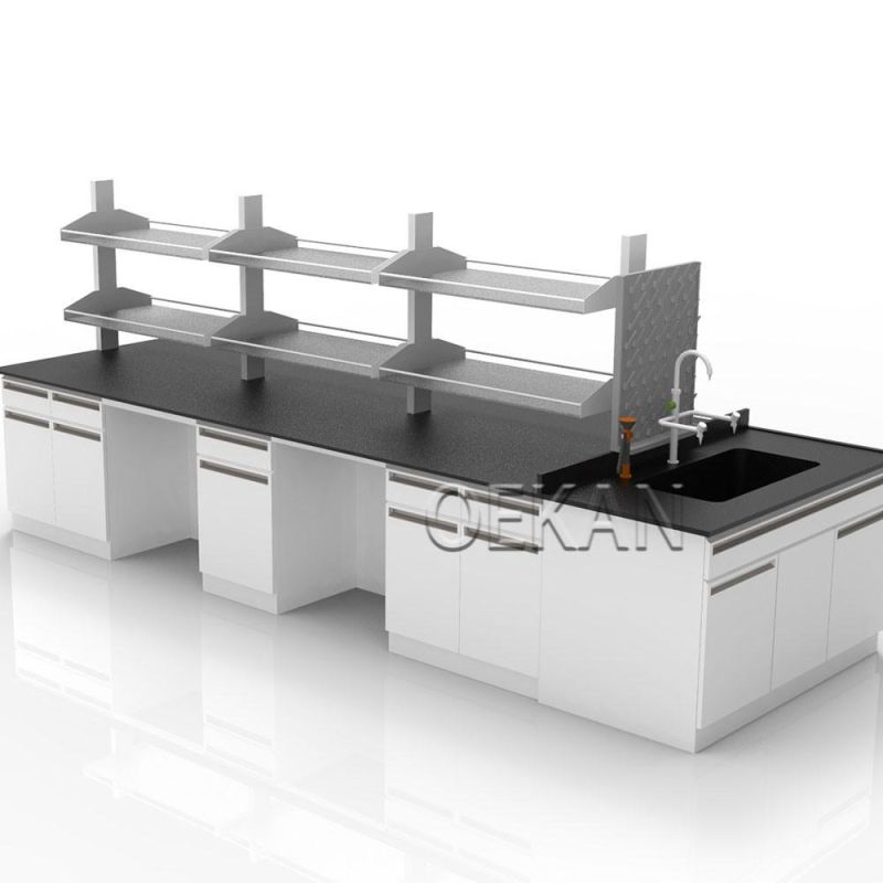 Hospital Furniture Medical Laboratory Table with Sink and Shelf