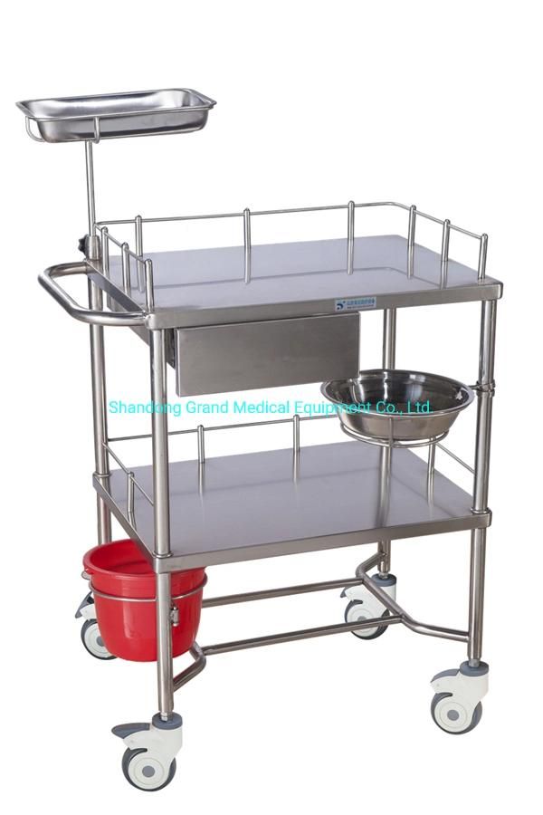 Hospital Furniture Surgical Instrument Stainless Steel Medical Cart Treatment Trolley Polished Durable 304 Stainless Steel Hospital Surgery Instrume