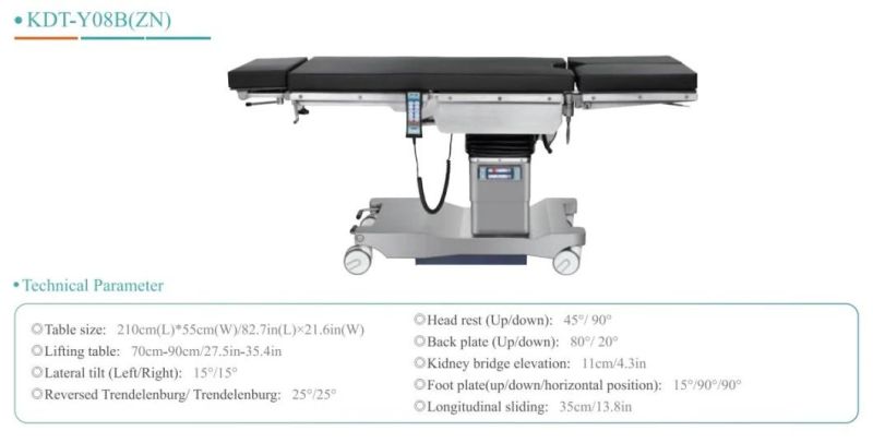 High Quality Hospital Operation Room Equipment Stainless Steel Multifunctional Electric Hydraulic Operating Bed Adjustable Surgical Operation Table Kdt-Y08A Wgk