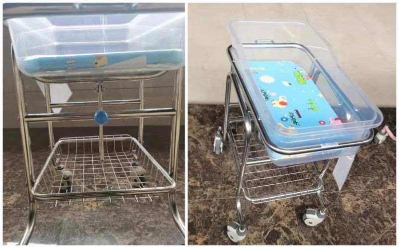 Stainless Steel Height Adjustable Hospital Baby Cot ABS Hospital Bedside Baby Bed