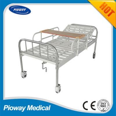 Hospital One Crank Stainless Steel Bed, with Guardrail, Castor, Dinner Table (PW-C04)