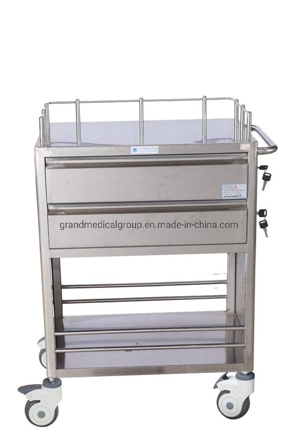 Medical Hospital Dressing Stainless Steel Trolley Surgical Trolley with Drawers