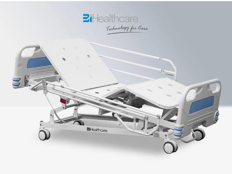 Three Functions ICU Hospital Bed with Folded Guardrail