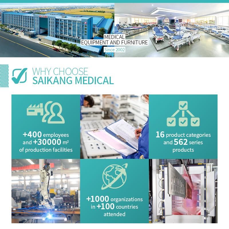 V4w5c Saikang Movable Stainless Steel Siderails 4 Cranks 5 Function Metal Medical Manual Hospital Bed with Infusion Pole